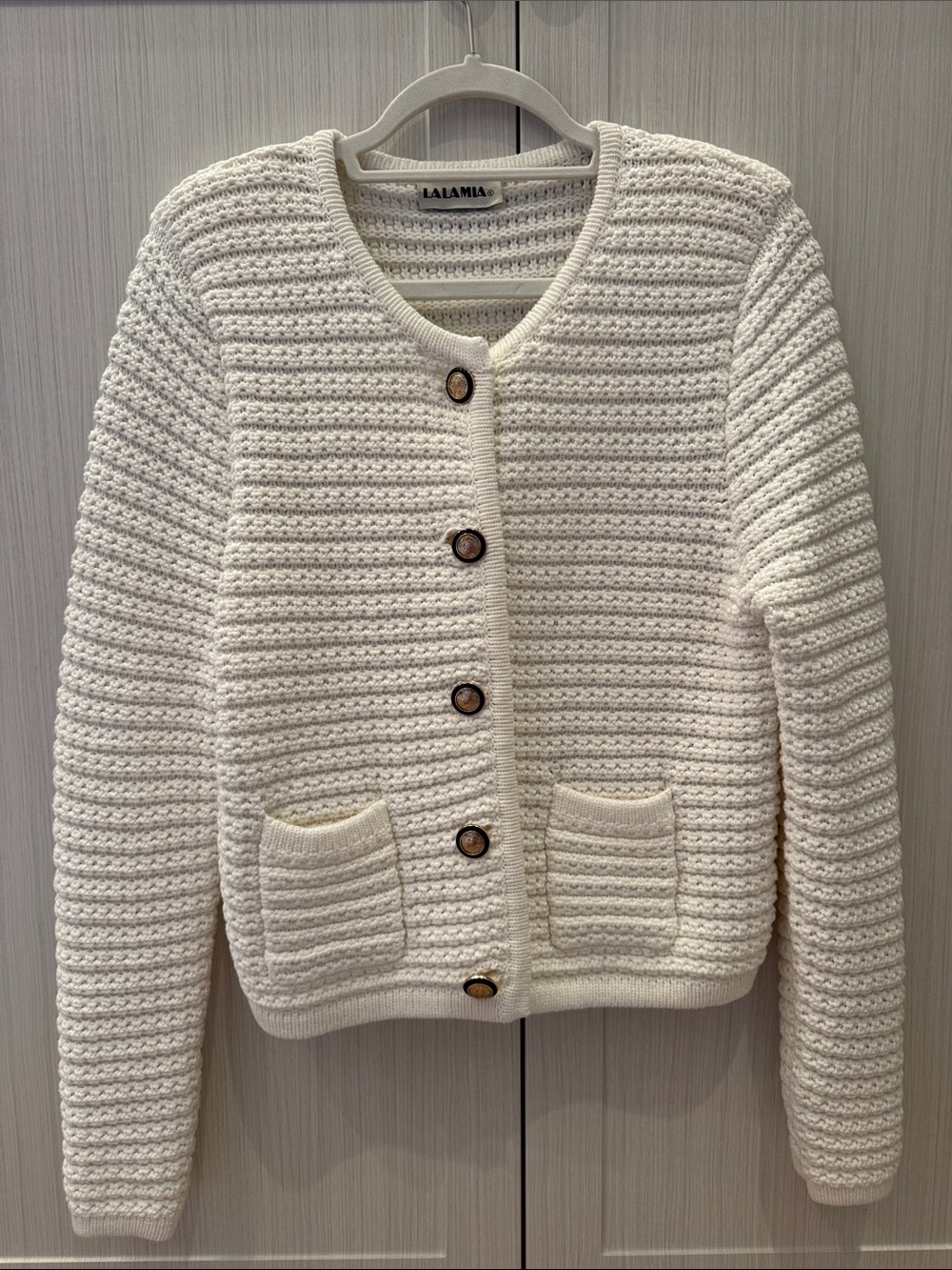 Cream Textured Button-Front Cardigan